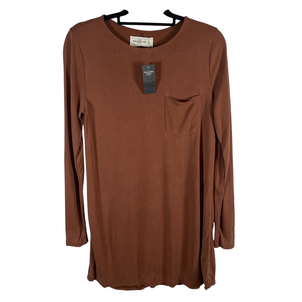 Abercrombie & Fitch Womens Long Sleeve Pocket Tee Terracotta Brown Tunic Top M